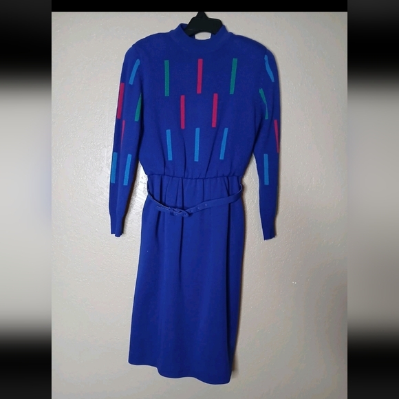 VTG Ciao Ltd Sweater Dress 80s Turquoise Blue Silk Blend Lined Sz 8 Secretary - Picture 4 of 9